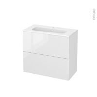 Meuble de salle de bains - Plan vasque REZO - BORA Blanc - 2 tiroirs - Côtés décors - L80,5 x H71,5 x P40,5 cm