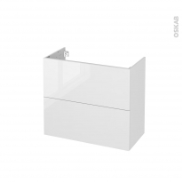 Meuble de salle de bains - Sous vasque - BORA Blanc - 2 tiroirs - Côtés décors - L80 x H70 x P40 cm