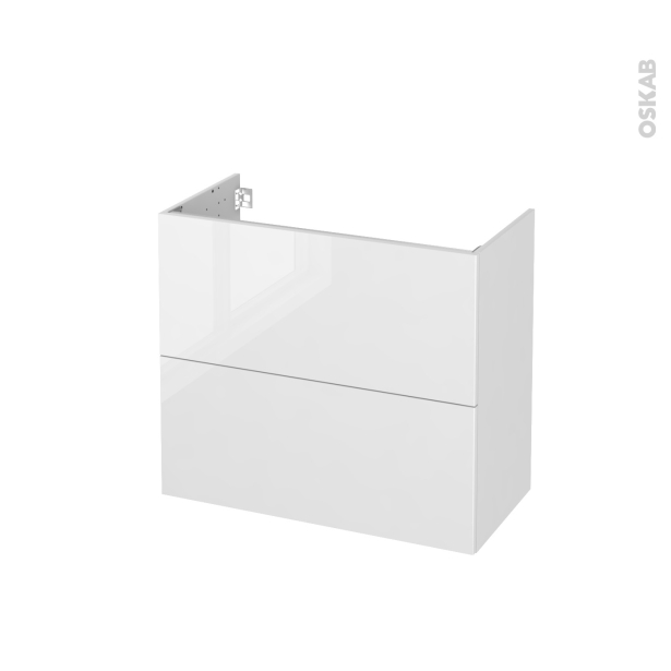Meuble de salle de bains Sous vasque <br />BORA Blanc, 2 tiroirs, Côtés décors, L80 x H70 x P40 cm 