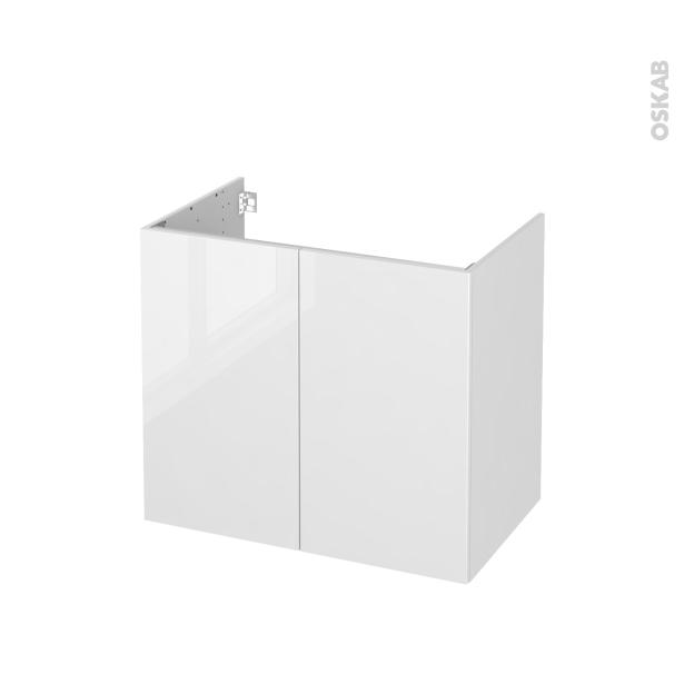 Meuble de salle de bains Sous vasque <br />BORA Blanc, 2 portes, Côtés décors, L80 x H70 x P50 cm 