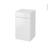 Meuble de salle de bains - Rangement bas - BORA Blanc - 1 porte 1 tiroir - L40 x H70 x P37 cm