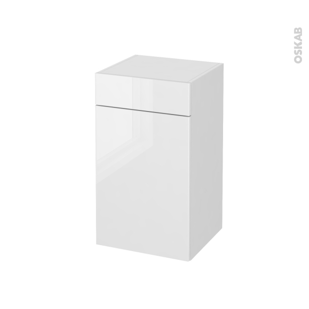 Meuble de salle de bains Rangement bas <br />BORA Blanc, 1 porte 1 tiroir, L40 x H70 x P37 cm 