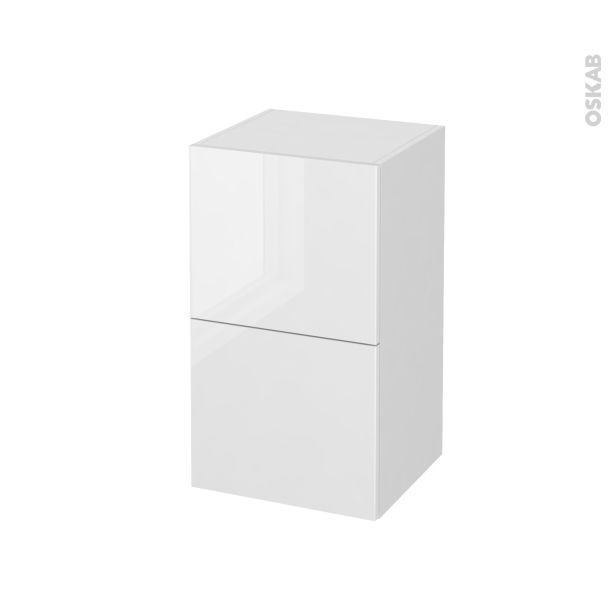Meuble de salle de bains Rangement bas <br />BORA Blanc, 2 tiroirs, L40 x H70 x P37 cm 