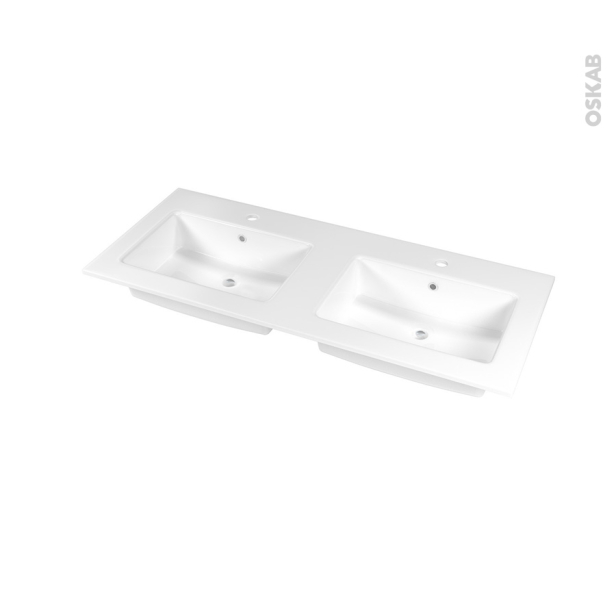 Plan double vasque NAJA <br />Céramique blanche, Pour salle de bains, L120,5 x P50,5 cm 