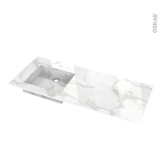 Plan vasque asymétrique gauche - COMPACT - Décor Marbre blanc N° 308CT - Pour salle de bains - L120,5 x P50,5 x Ep1,2 cm