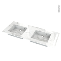 Plan double vasque - COMPACT - Décor Marbre blanc N° 308CT - Pour salle de bains - L126,5 x P50,5 x Ep1,2 cm - Avec porte serviette à droite