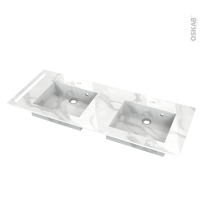 Plan double vasque - COMPACT - Décor Marbre blanc N° 308CT - Pour salle de bains - L126,5 x P50,5 x Ep1,2 cm - Avec porte serviette à gauche
