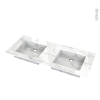 Plan double vasque - COMPACT - Décor Marbre blanc N° 308CT - Pour salle de bains - L120,5 x P50,5 x Ep1,2 cm