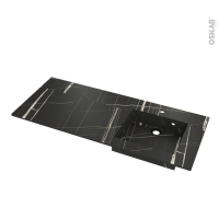 Plan vasque asymétrique droit -  COMPACT - Décor Marbre noir graphique N° 315CT - Pour salle de bains - L120,5 x P50,5 x Ep1,2 cm