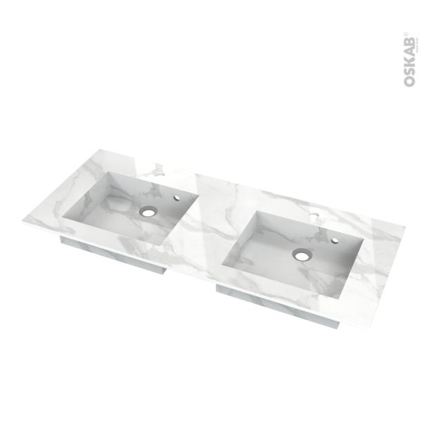 Plan double vasque COMPACT <br />Décor Marbre blanc N° 308CT, Pour salle de bains, L120,5 x P50,5 x Ep1,2 cm 