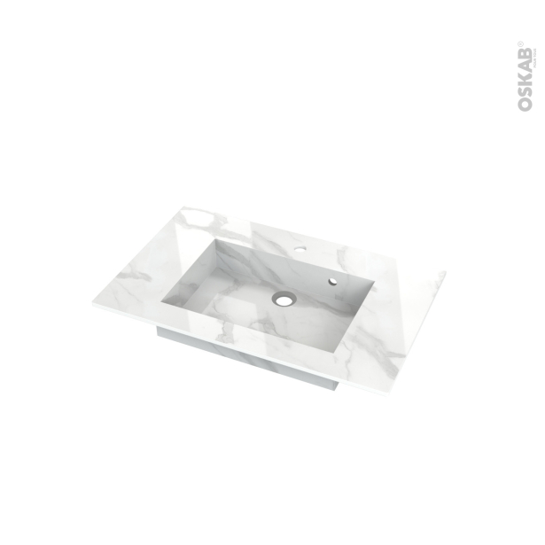 Plan vasque COMPACT <br />Décor Marbre blanc N° 308CT, Pour salle de bains, L80,5 x P50,5 x Ep1,2 cm 