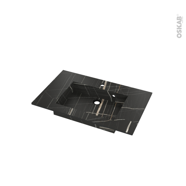 Plan vasque COMPACT <br />Décor Marbre noir graphique N° 315CT, Pour salle de bains, L80,5 x P50,5 x Ep1,2 cm 