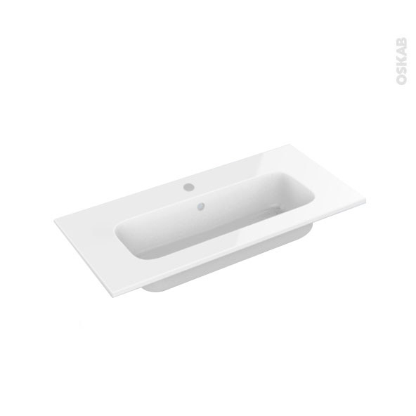 Plan vasque REZO <br />Résine blanche, Pour salle de bains, L80,5 x P40,5 cm 