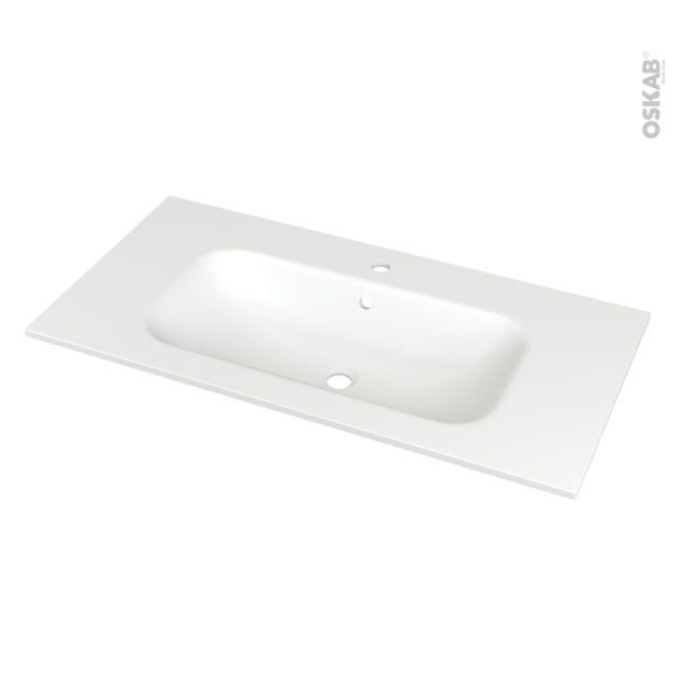 Plan vasque NEMA <br />Résine blanche brillante, Pour salle de bains, L100,5 x P50,6 cm 