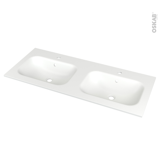 Plan vasque NEMA <br />Résine blanche brillante, Pour salle de bains, L120,5 x P50,6 cm 
