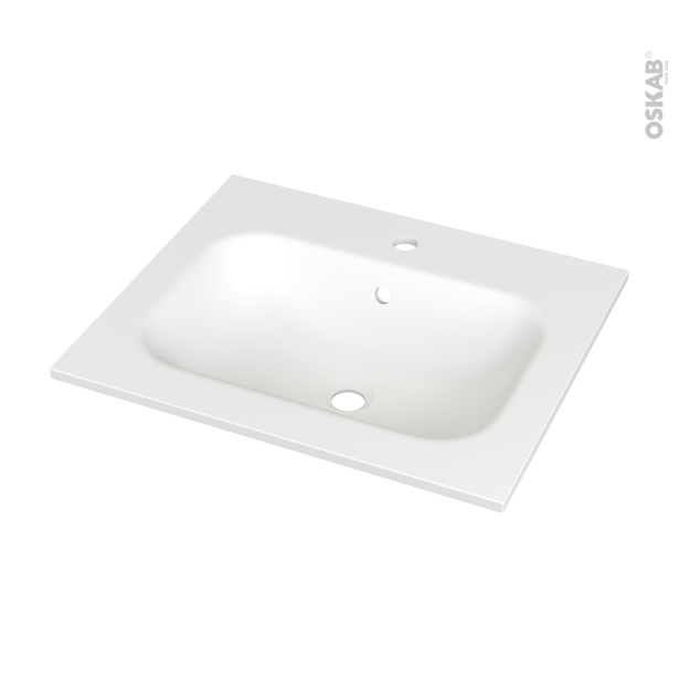 Plan vasque NEMA <br />Résine blanche brillante, Pour salle de bains, L60,5 x P50,6 cm 