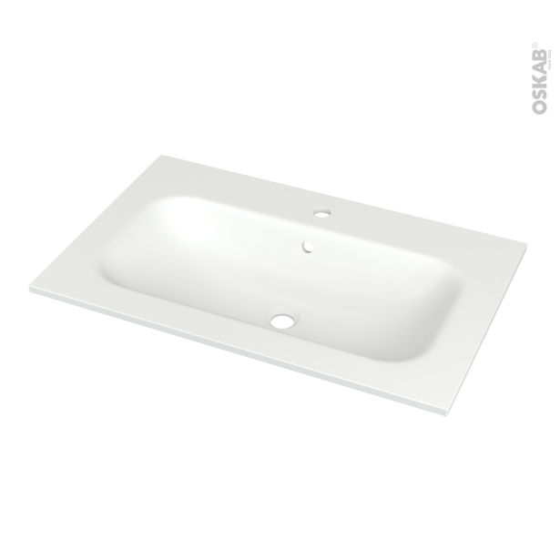Plan vasque NEMA <br />Résine blanche brillante, Pour salle de bains, L80,5 x P50,6 cm 