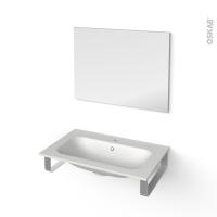 Pack salle de bains PMR - Plan vasque en résine NEMA - Miroir lumineux - L80.5 x P50,6 cm