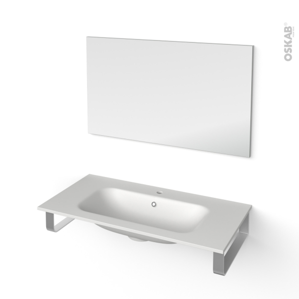 Pack salle de bains PMR Plan vasque en résine NEMA <br />Miroir lumineux, L100.5 x P50,6 cm 