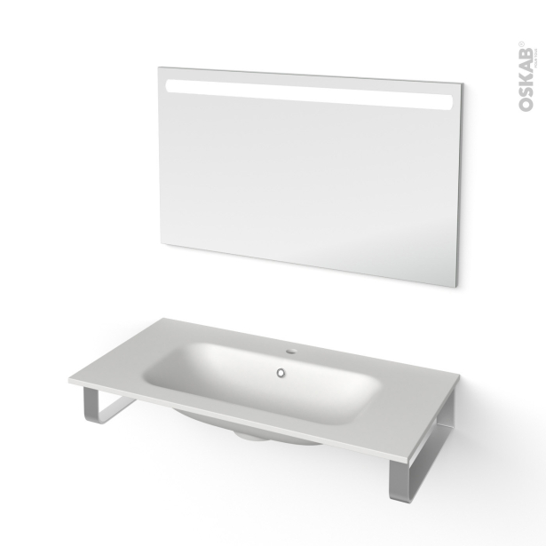 Pack salle de bains PMR Plan vasque en résine NEMA <br />Miroir, L100.5 x P50,6 cm 