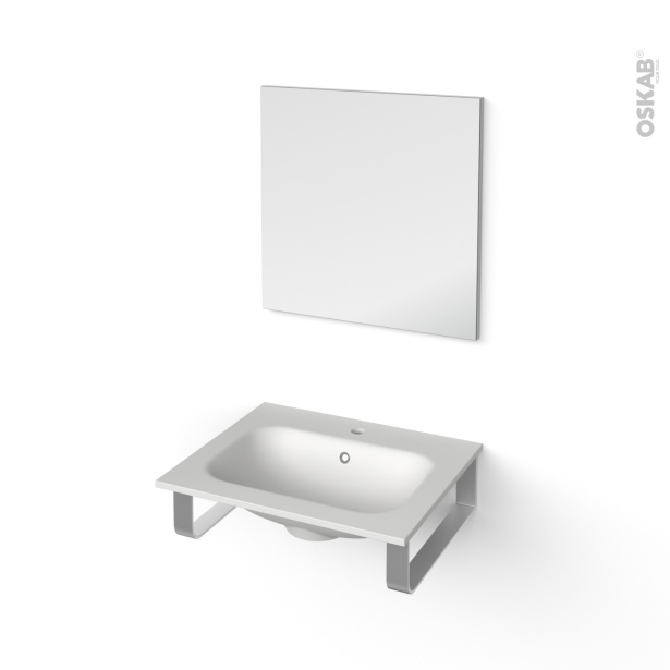 Pack salle de bains PMR Plan vasque en résine NEMA <br />Miroir lumineux, L60.5 x P50,6 cm 