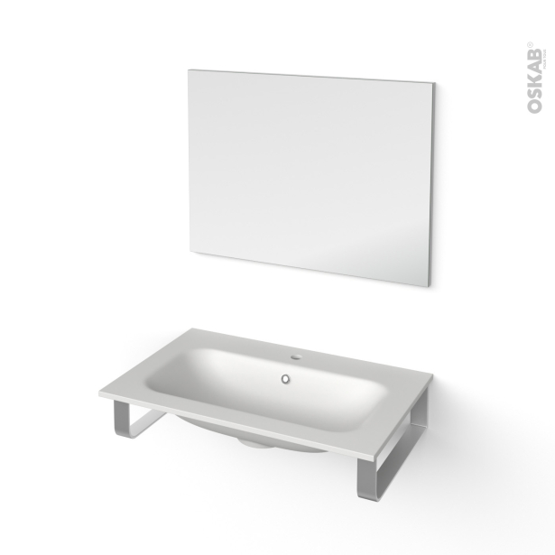 Pack salle de bains PMR Plan vasque en résine NEMA <br />Miroir lumineux, L80.5 x P50,6 cm 