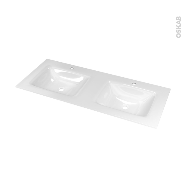 Plan double vasque VALA <br />Verre blanc, Pour salle de bains, L120,5 x P50,5 cm 