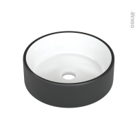 Vasque salle de bains - ONDIS - A poser - Céramique noire et blanche - Ronde
