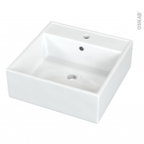 Vasque salle de bains - NALIS - A poser - Céramique blanche brillante - Carrée