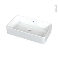Vasque salle de bains - MERI - A poser - Céramique blanche brillante - Rectangulaire