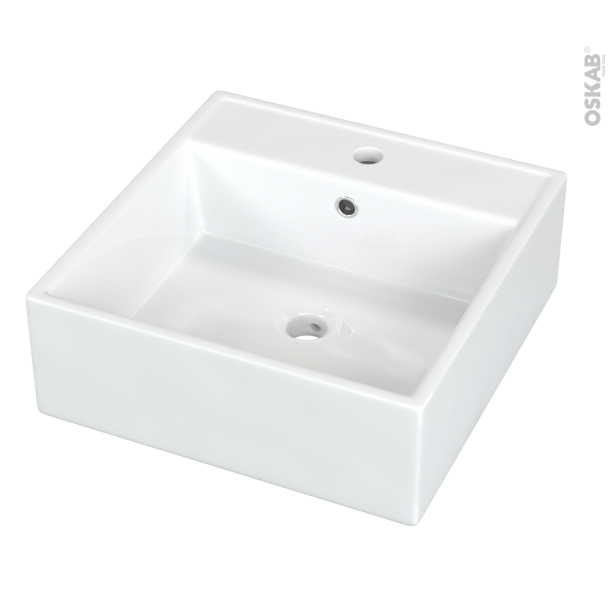 Vasque salle de bains NALIS <br />A poser, Céramique blanche brillante, Carrée 