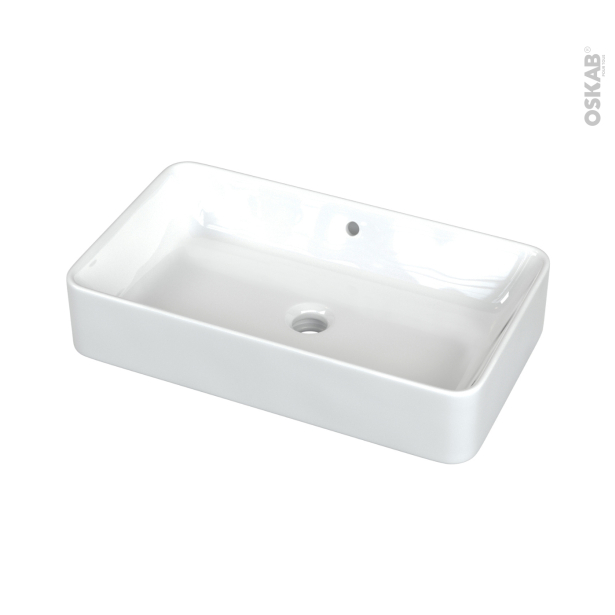 Vasque salle de bains MERI <br />A poser, Céramique blanche brillante, Rectangulaire 