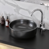 Vasque salle de bains - ELME - A poser - Céramique noire satinée - Ronde