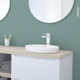 Vasque salle de bains - MYRIO - Semi-encastrée - Céramique blanche brillante - Ronde